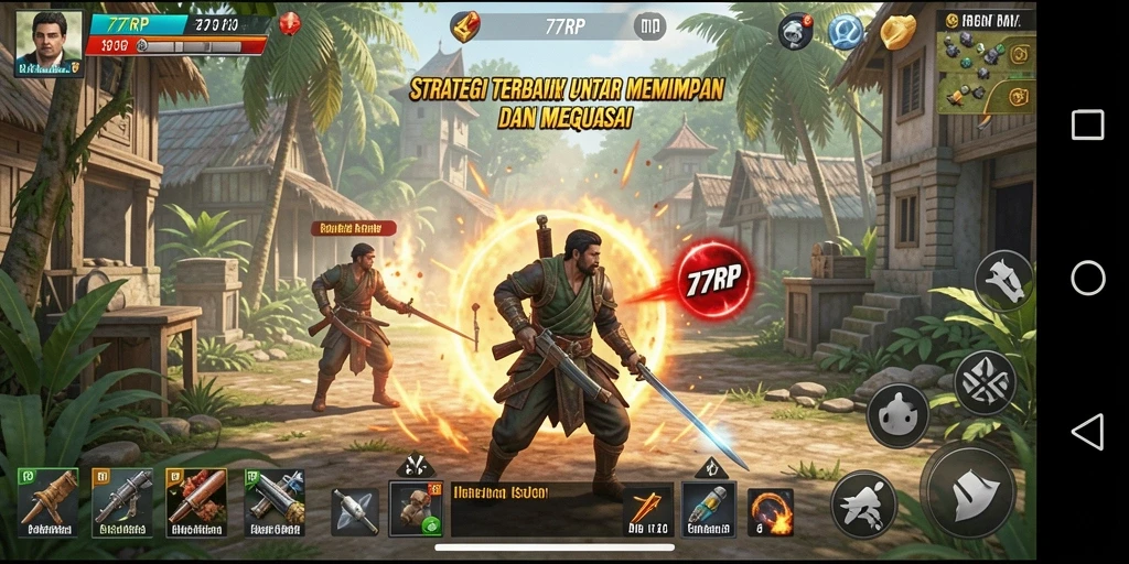 Screenshot menampilkan gameplay strategis di 77RP.