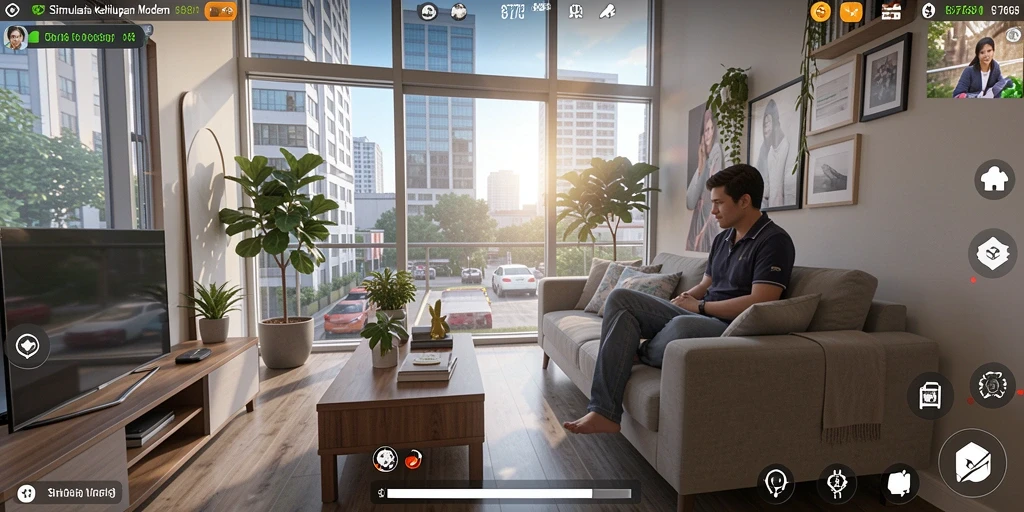 Screenshot gameplay 8768 menampilkan simulasi kehidupan yang realistis.