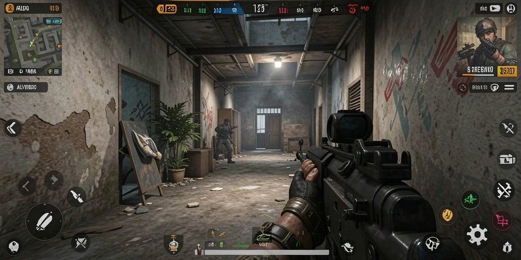 Tangkapan layar yang menunjukkan aksi seru dalam gameplay FPS ALVENDO.