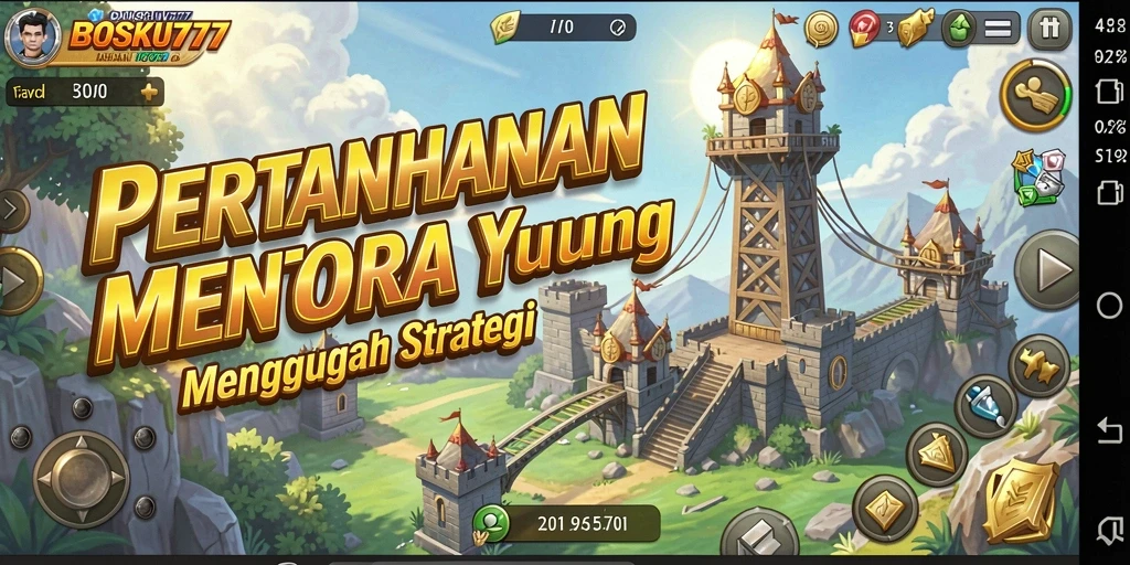 Tampilan gameplay menara pertahanan yang intens dan strategis di BOSKU777.