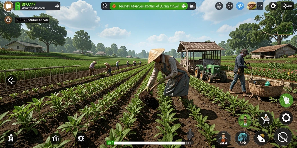 Screenshot gameplay BPO777 menunjukkan proses bertani yang seru dan interaktif.