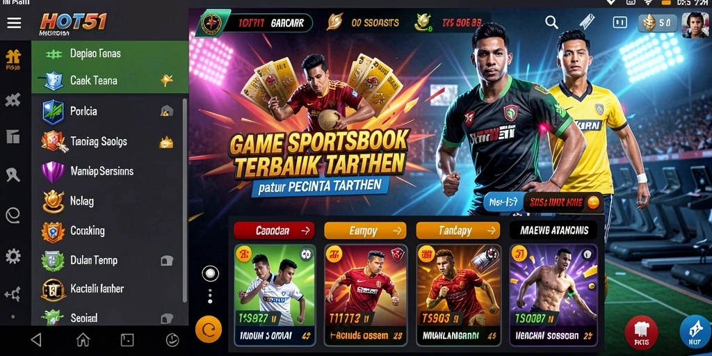Screenshot menunjukkan gameplay Sportsbook HOT51 dengan berbagai pilihan taruhan.