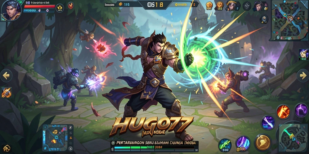 Screenshot HUGO77 menampilkan momen seru di arena MOBA.