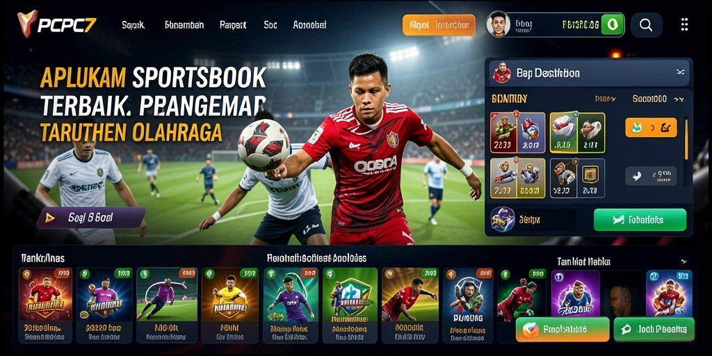 Tampilan screenshot utama PCPC7 menampilkan fitur taruhan olahraga secara detail.