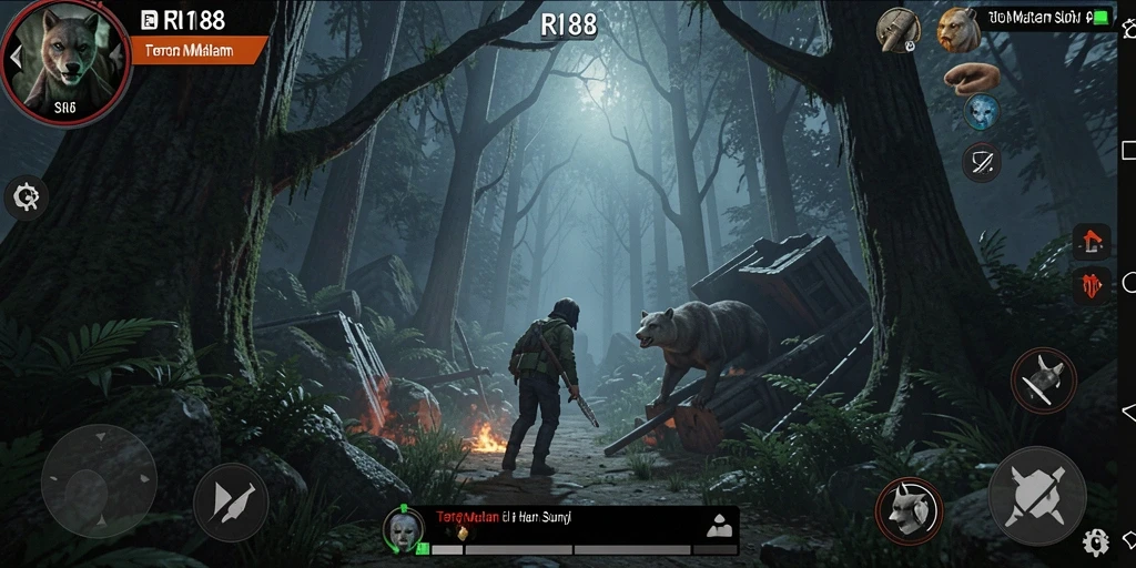 Gameplay menegangkan di hutan penuh misteri dan kegelapan.