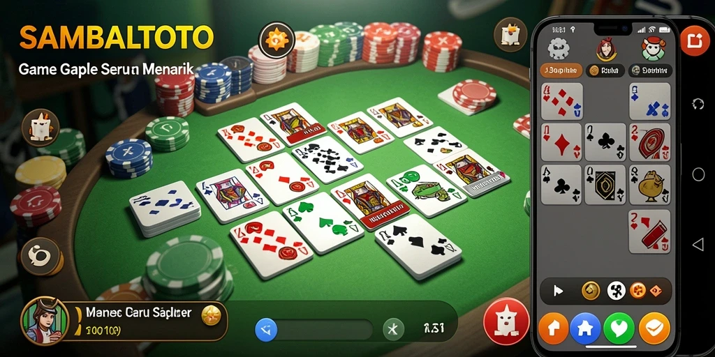 Screenshot gameplay Gaple SAMBALTOTO dengan tampilan interaktif.