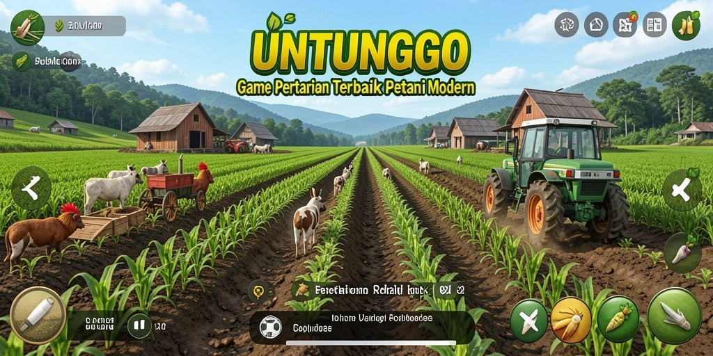 Tampilan gameplay UNTUNGGO dengan ladang subur dan aktivitas bertani yang seru.