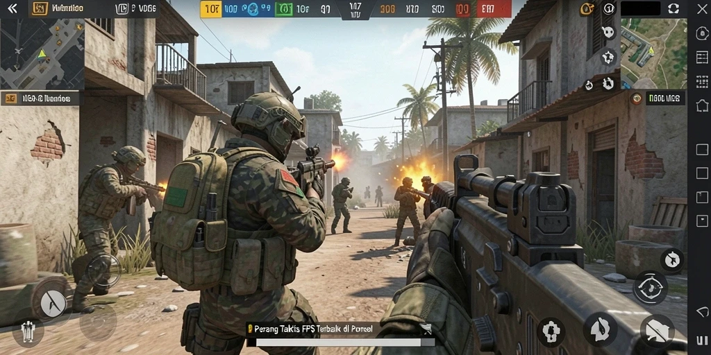 Screenshot gameplay V07 yang menampilkan aksi tembak-menembak yang mendebarkan.